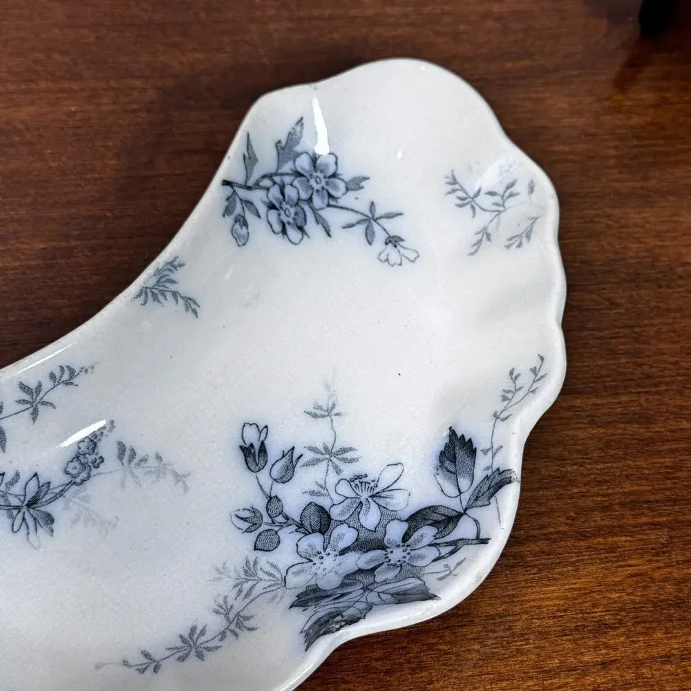 Antique Floral Bone Dish Alfred Meakin Blossom Ironstone Blue White England